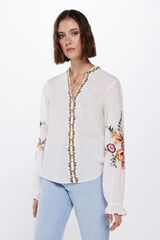 Springfield Floral embroidery blouse beige