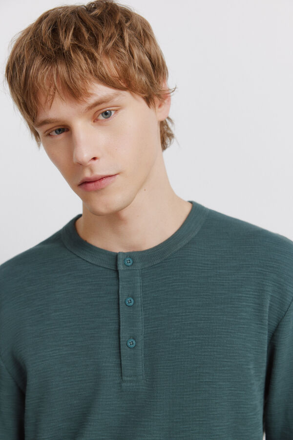 Springfield Checked placket long sleeve T-shirt blue