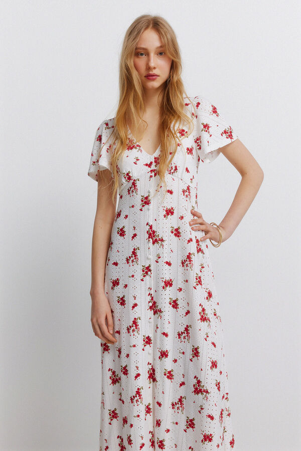 Springfield Embroidered Swiss midi dress red