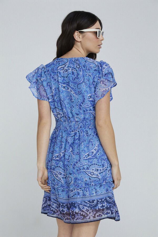 Springfield Vestido corto escote pico azul medio