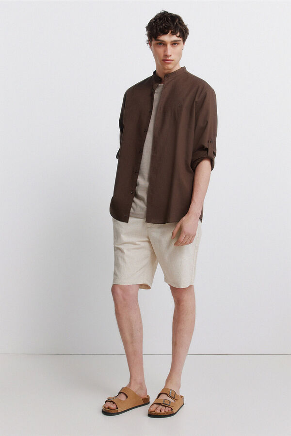 Springfield Linen mandarin collar shirt nude
