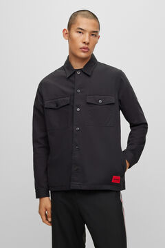 Springfield Oversize cotton serge overshirt with a Cuban collar black
