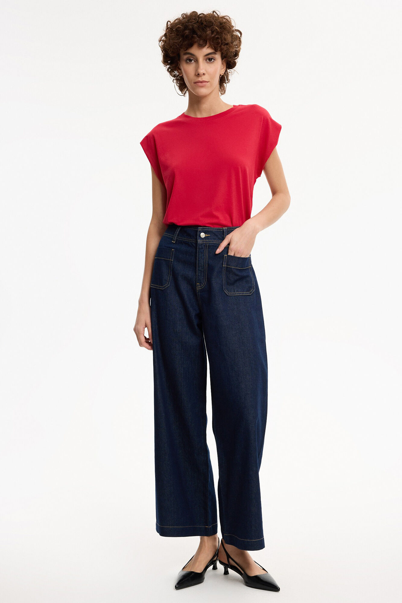 Inside High-Waist-Jeans mit weitem Bein