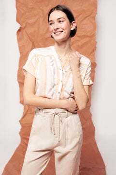 Springfield Linen/cotton short-sleeved mandarin collar shirt color