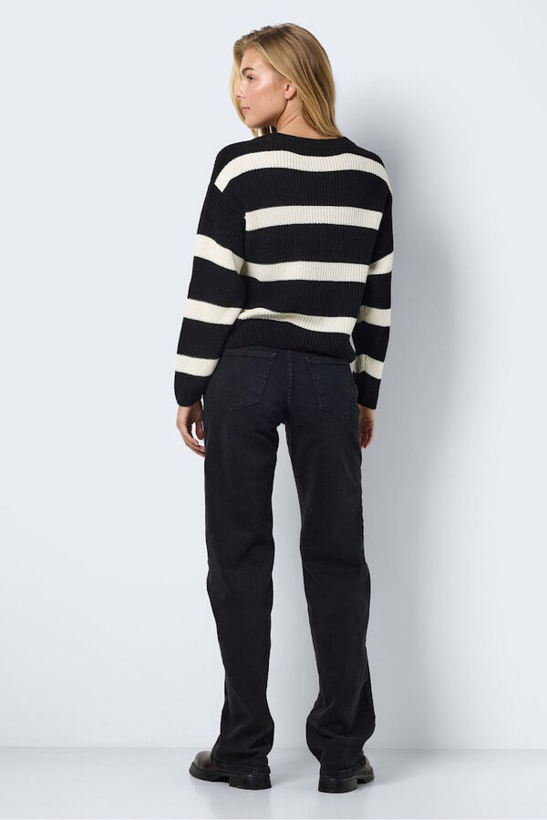 Noisy May Streifen Strickjacke mit V- Ausschnitt Schwarz