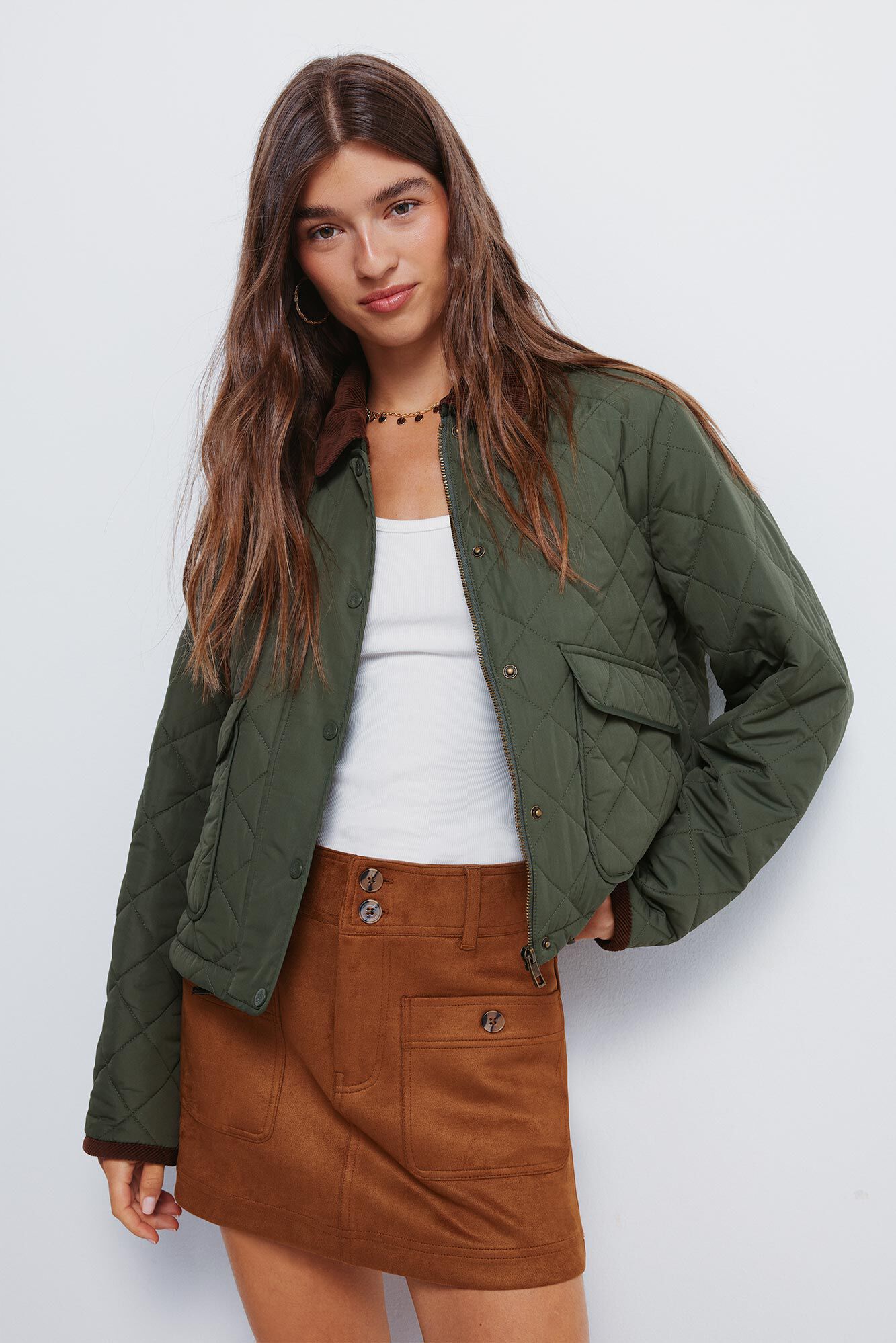 Springfield Short padded jacket with corduroy neck