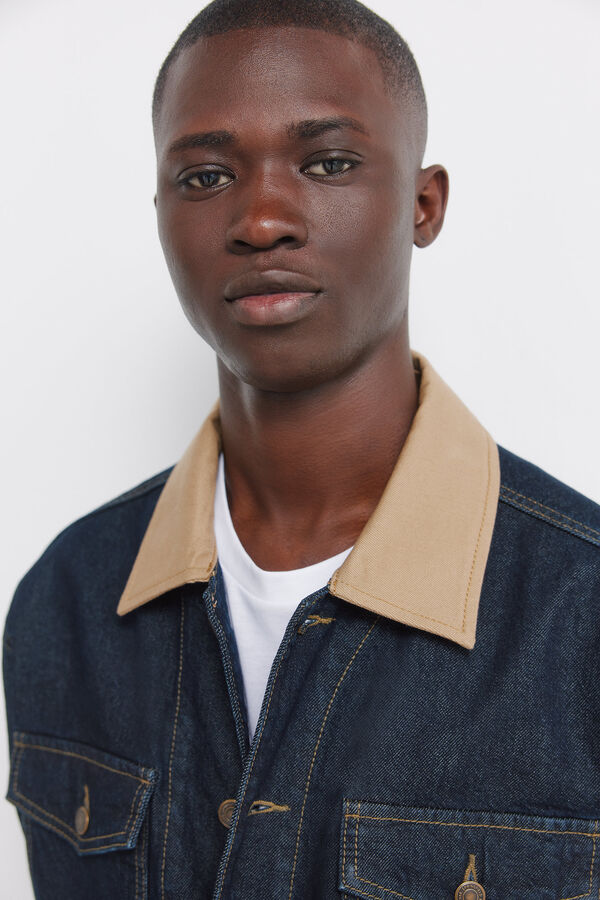 Springfield Veste en jean oversize avec col contrast&eacute; bleu