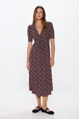 Springfield Midi dress with ruched print black