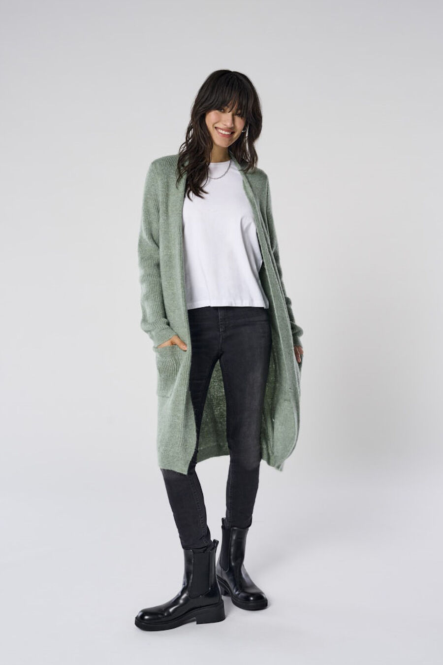 Cárdigan midi con bolsillos