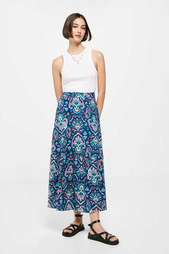 Springfield Long printed ruffle skirt blue