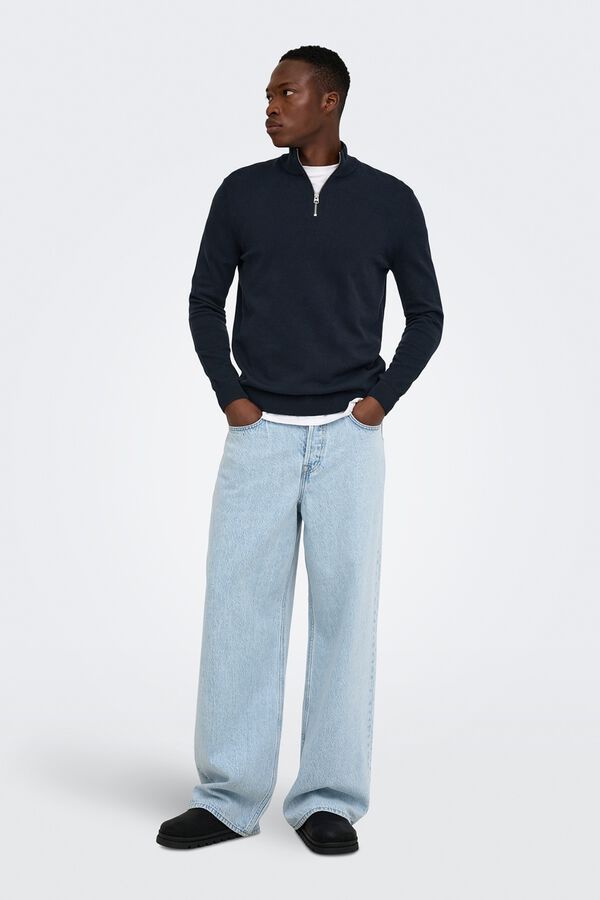 Only & Sons Rollkragenpullover mit Rei&szlig;verschluss Blau