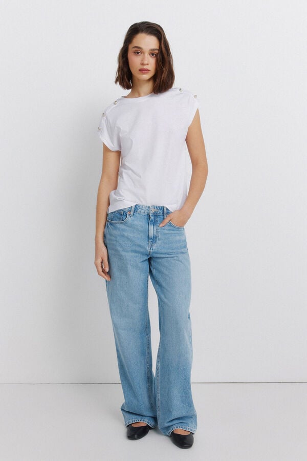 Springfield Short sleeve button T-shirt white