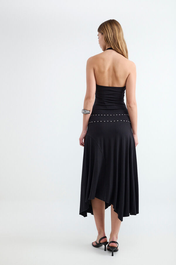 Balmohk Halterneck midi dress with studs black