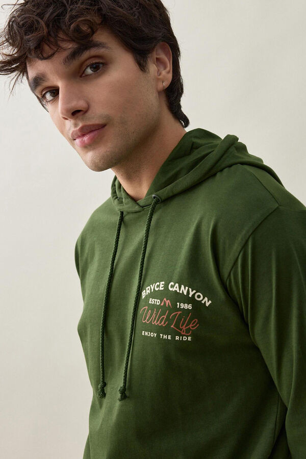 Inside T-shirt com capuz estampado verde