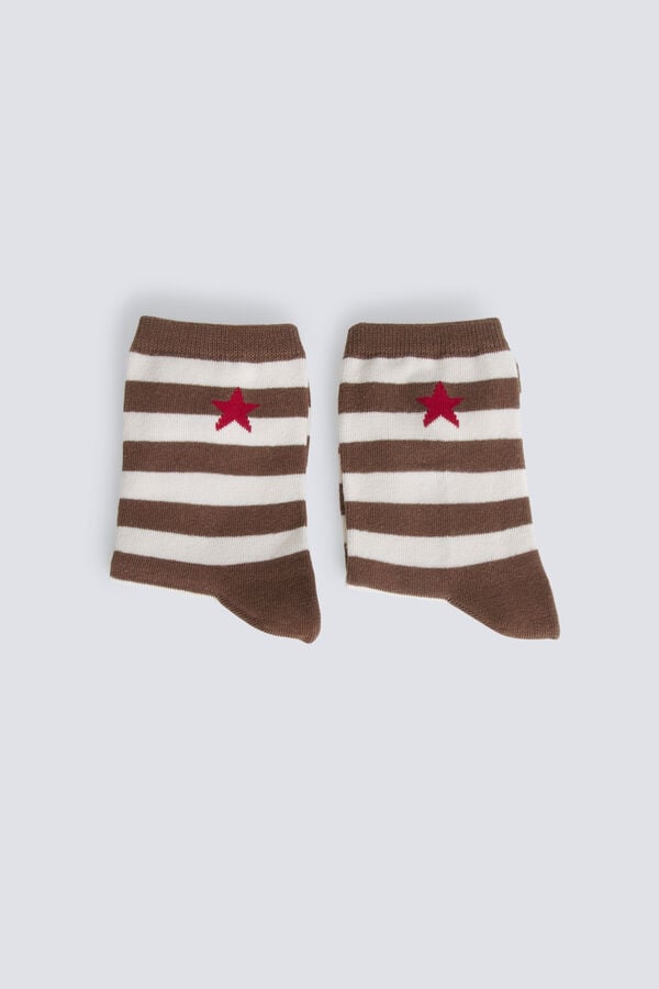 Springfield Long striped star print sock brown