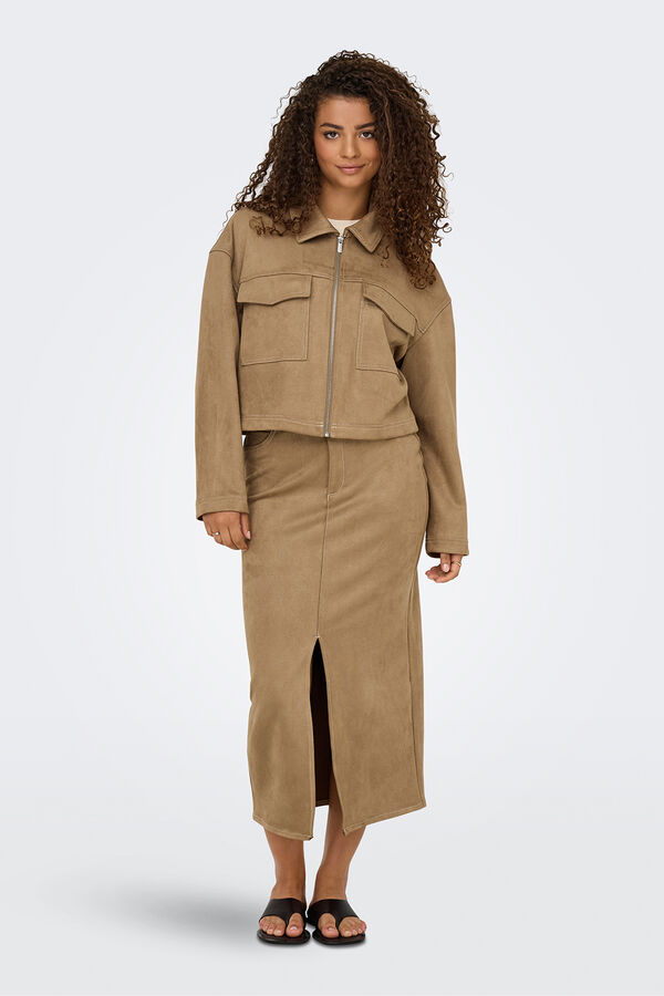 Only Vegan suede midi skirt Braon