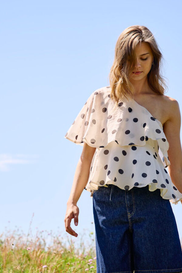 JDY Asymmetric ruffle top white