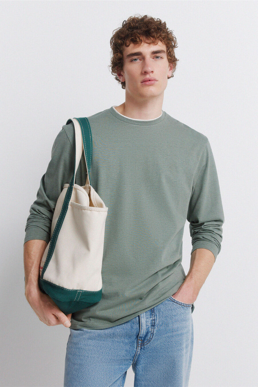 Camiseta manga larga doble efecto melange