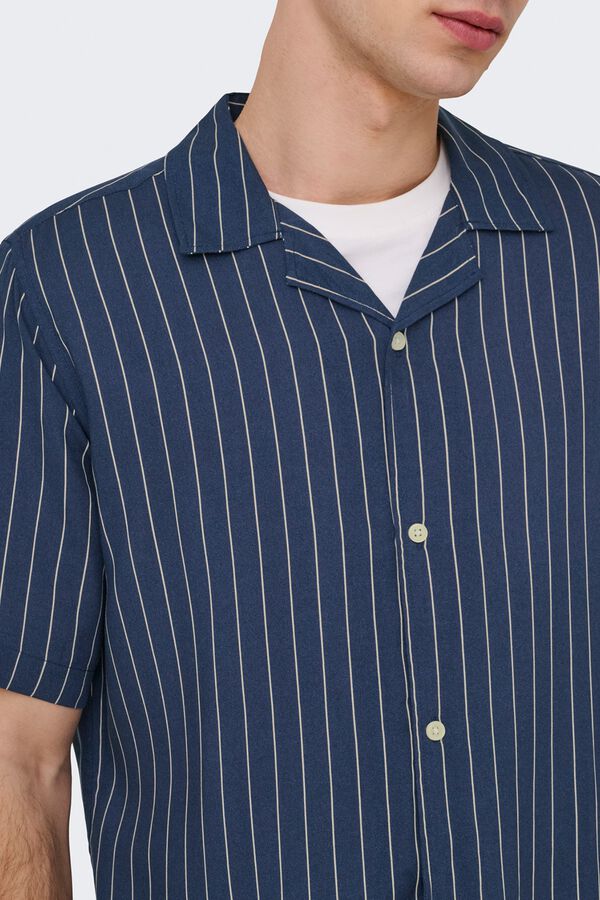 Only & Sons Gestreiftes Kurzarm-Hemd Blau