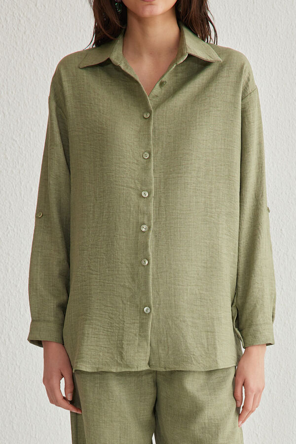 Trendyol Conjunto fluido mangas ca&iacute;das kaki