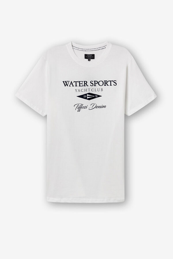 Springfield T-Shirt mit Print und Stickerei vorne Weiß
