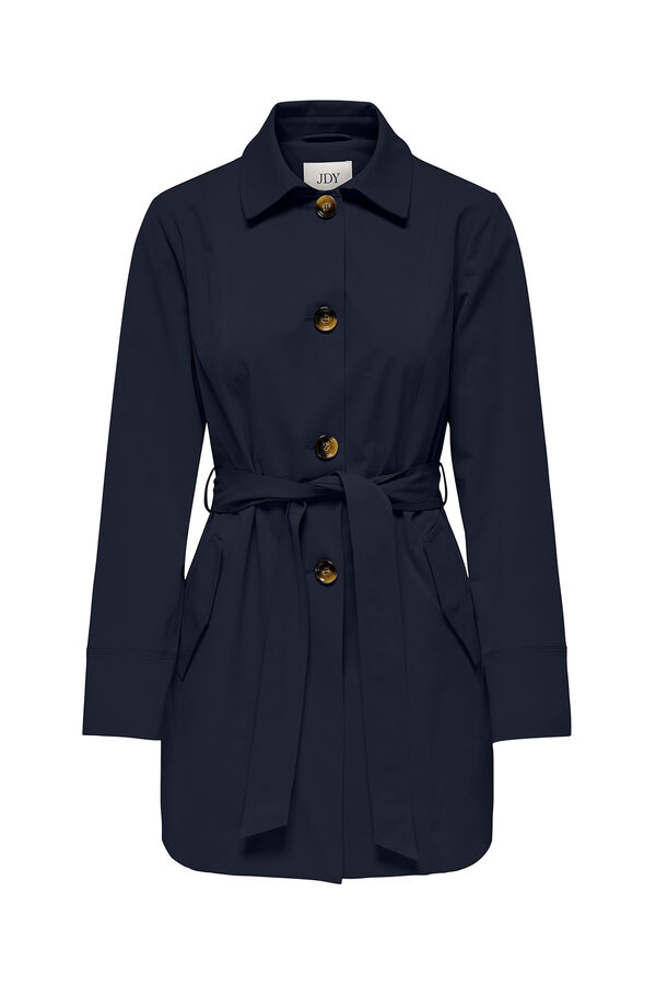 JDY Trench coat with belt buttons blue