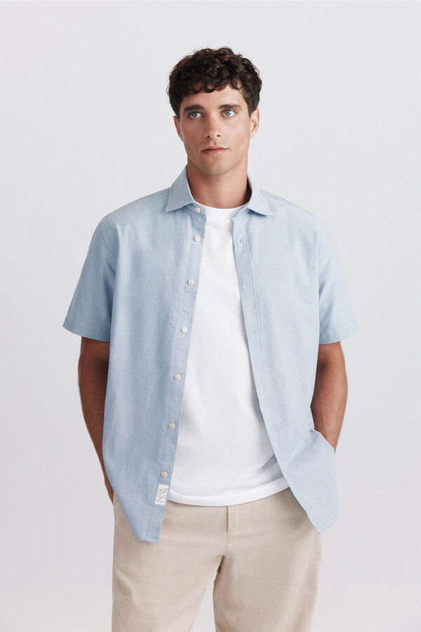 Springfield Chemise oxford &agrave; manches courtes bleu