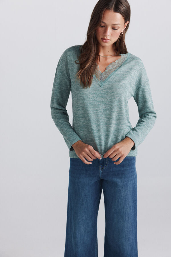 Springfield T-shirt col en dentelle marron