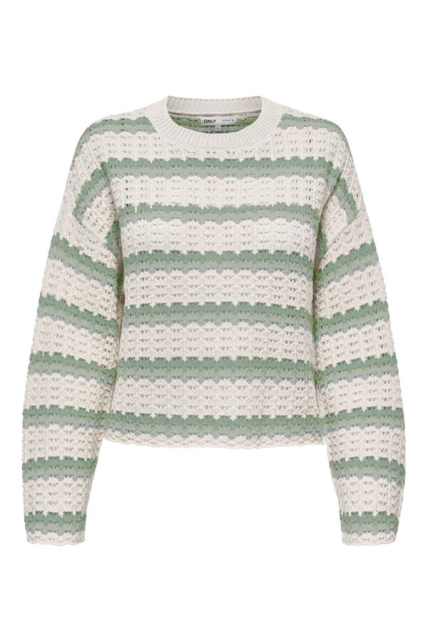 Only long sleeve openwork sweater beige