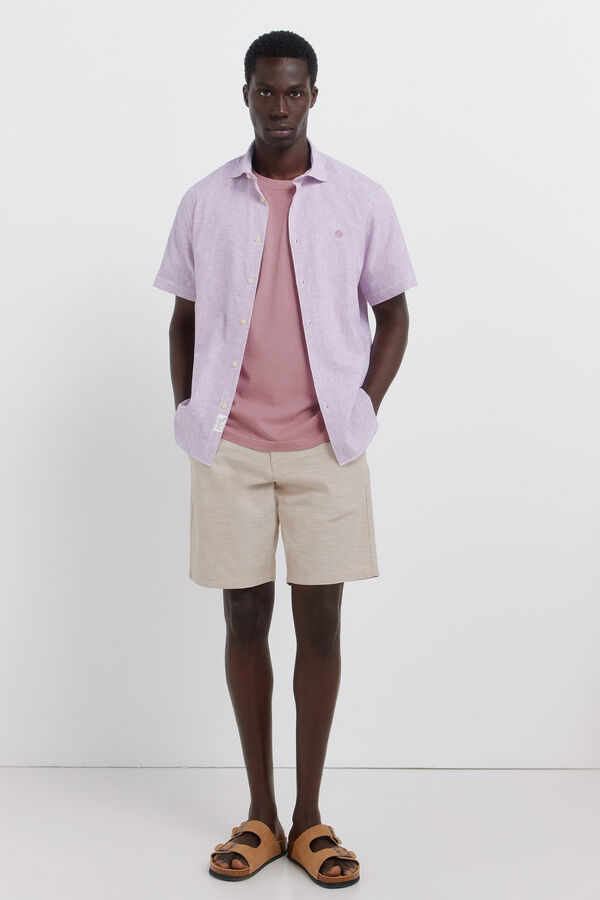 Springfield Striped linen short sleeve shirt pink