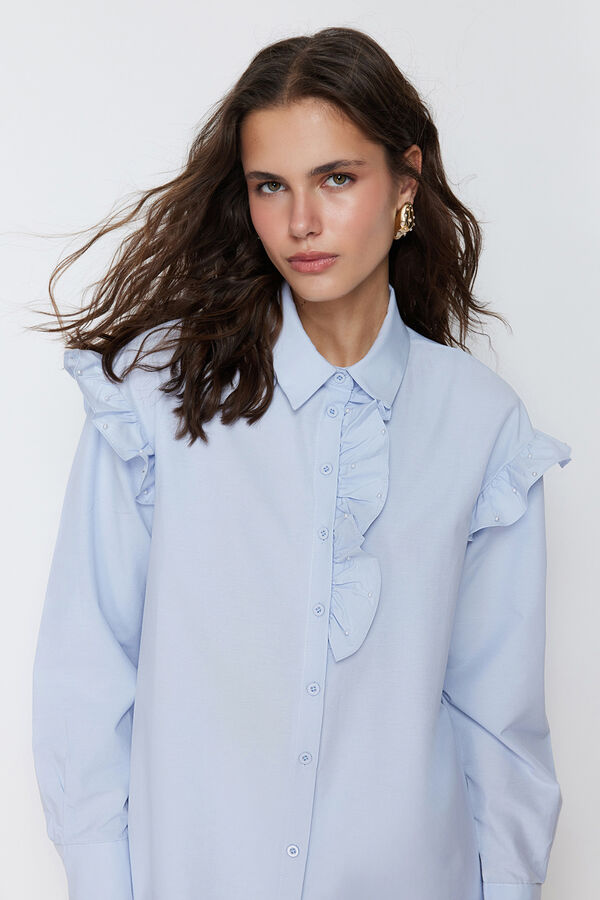 Trendyol Camisa detalle volantes azul