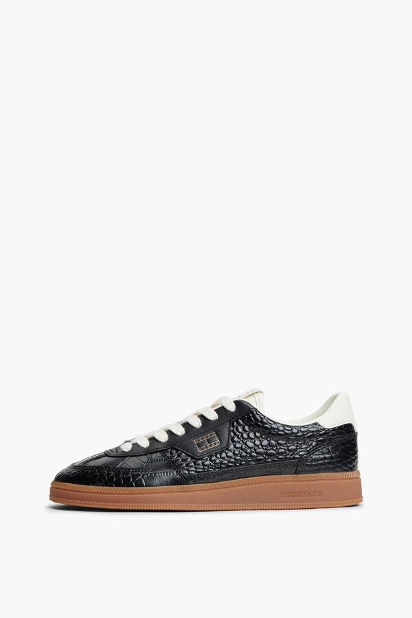 Tommy Jeans Leather sneakers with flag black