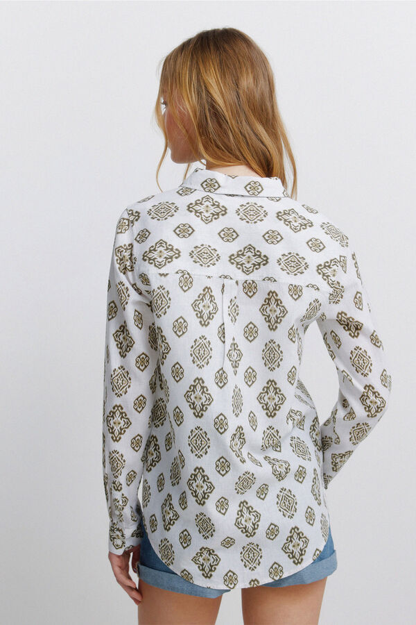 Springfield Basic linen-effect shirt printed