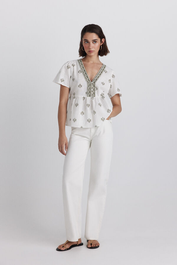 Springfield Peplum shirt with neckline details beige