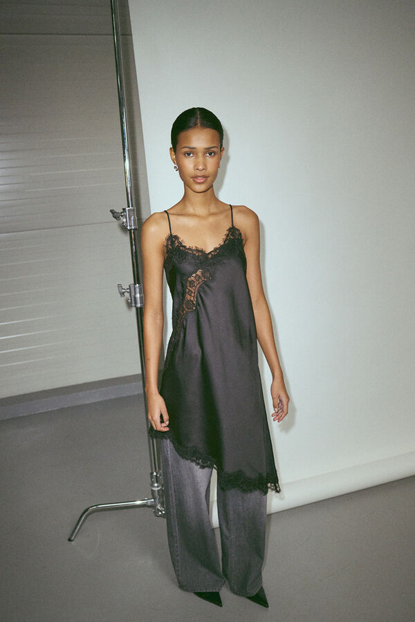 JDY Vestido corto lencero negro