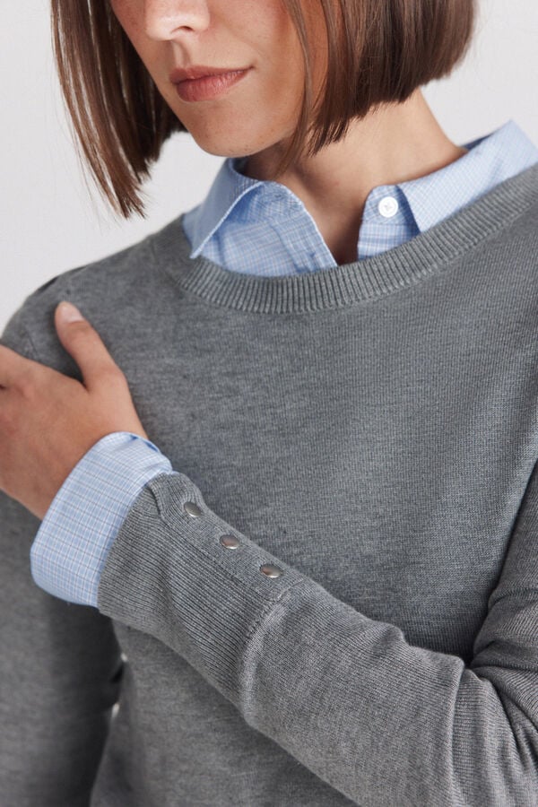 Springfield Basic fine knit buttoned jumper grey