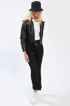 Springfield Faux leather cropped jacket fekete
