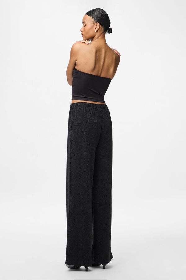 Pieces Lurex wide trousers black