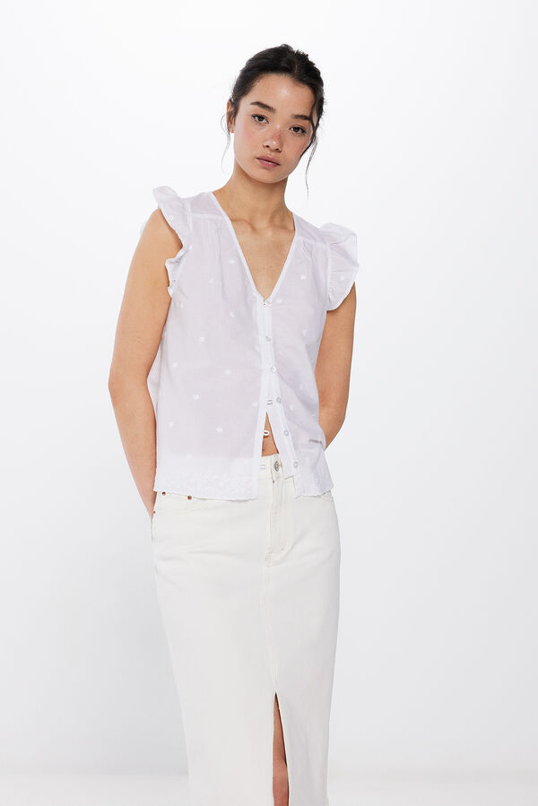 Springfield Embroidered Blouse with Shoulder Ruffles white