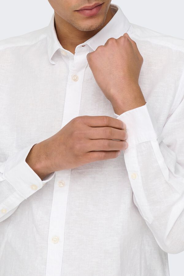 Only & Sons Linen long sleeve slim fit shirt white