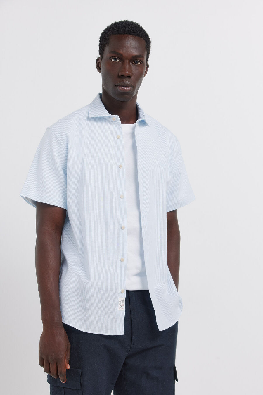 Camisa manga corta lino micro raya
