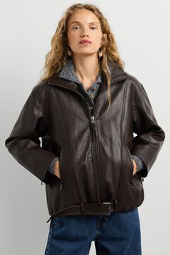 Pepe Jeans Chaqueta efecto piel con cintur&oacute;n