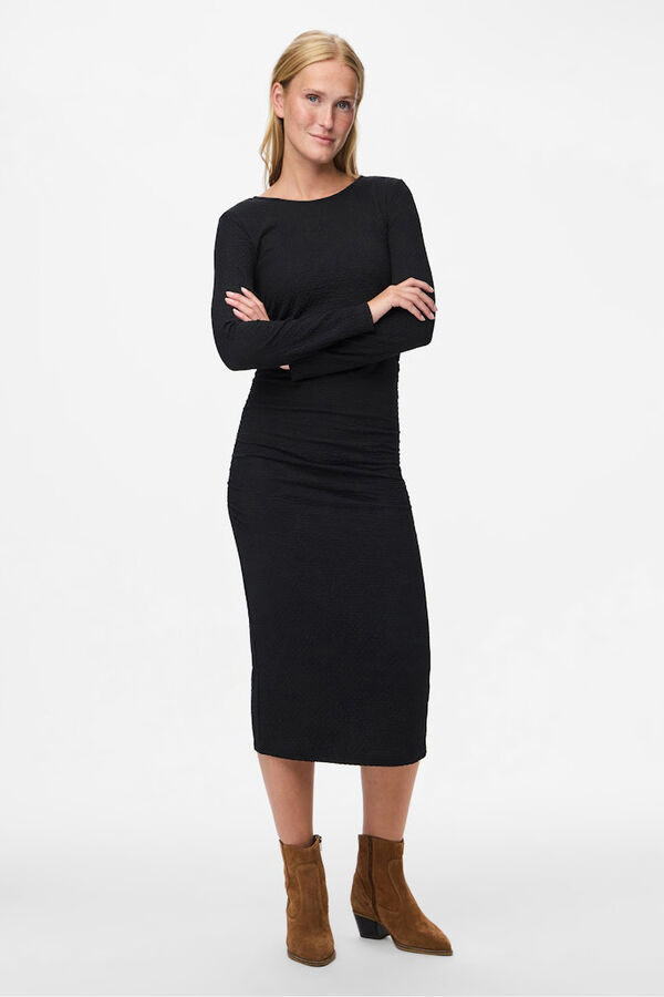 Pieces Vestido midi manga larga negro