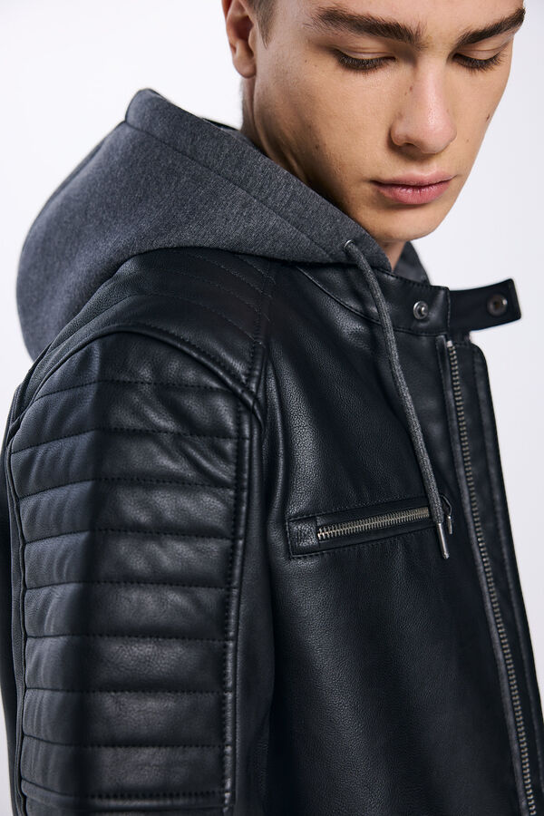 Springfield Faux leather jacket with hood black