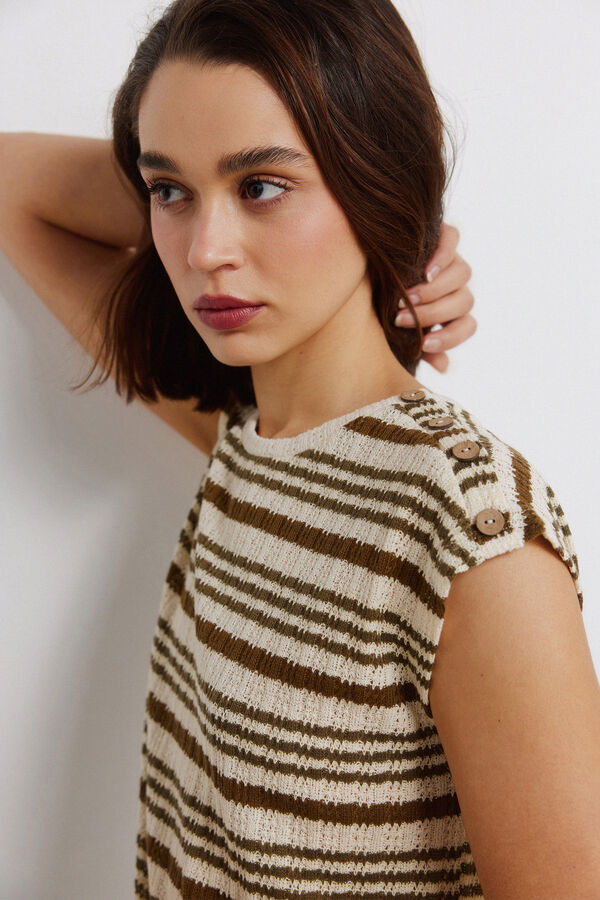 Springfield Striped jersey-knit T-shirt beige