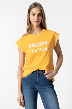 Springfield T-shirt with front text with broderie anglaise golden