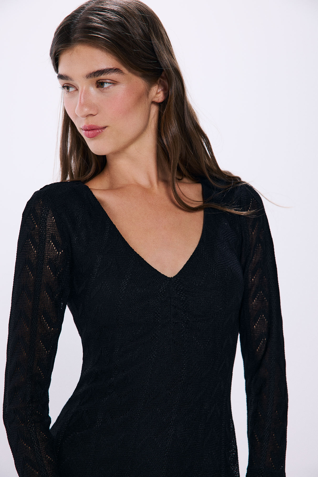 Springfield Damen Midi-Kleid Mit Knöpfen Vorne – Strukturstoff, 3/4-Ärmel