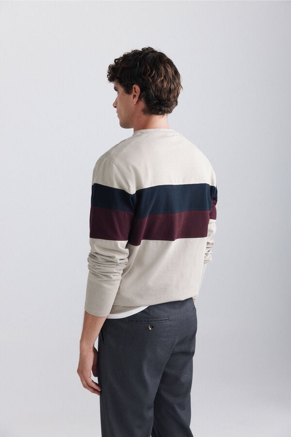 Springfield Piqu&eacute; long sleeve T-shirt V-shaped beige