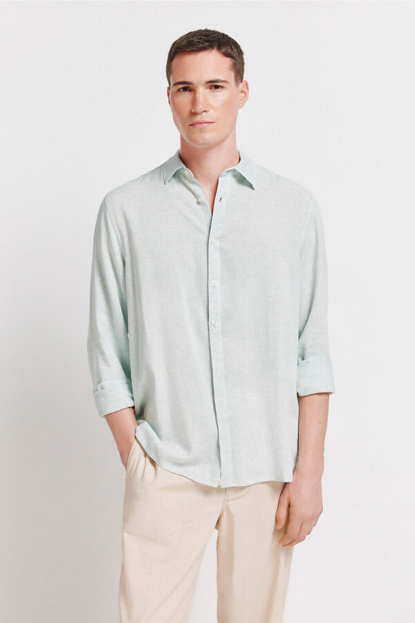 Springfield End-on-end linen viscose shirt green