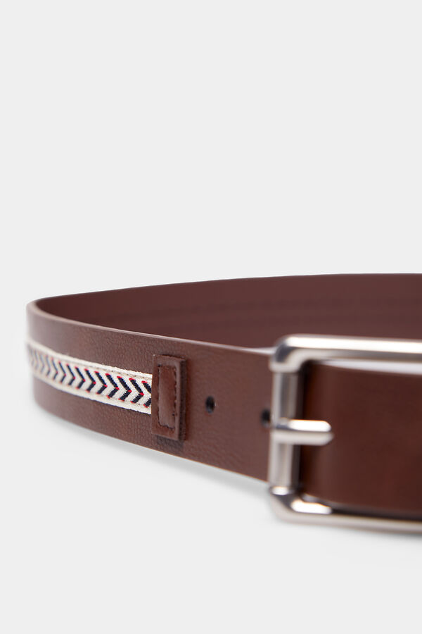 Springfield Faux leather belt with strip of ethnic motifs tan